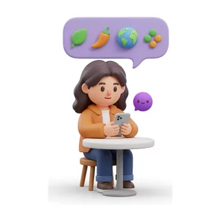 The host shows a leaf, a chili, language, and a plan for the table