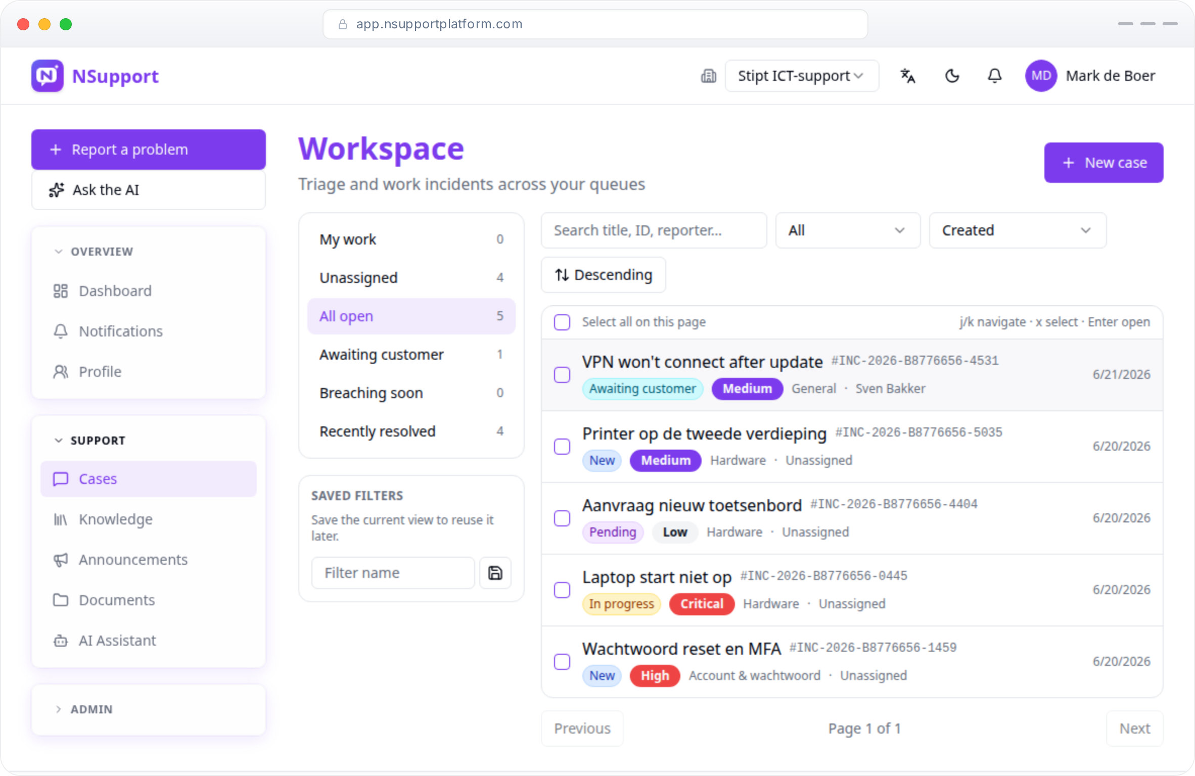 NSupport agent workspace with AI assist