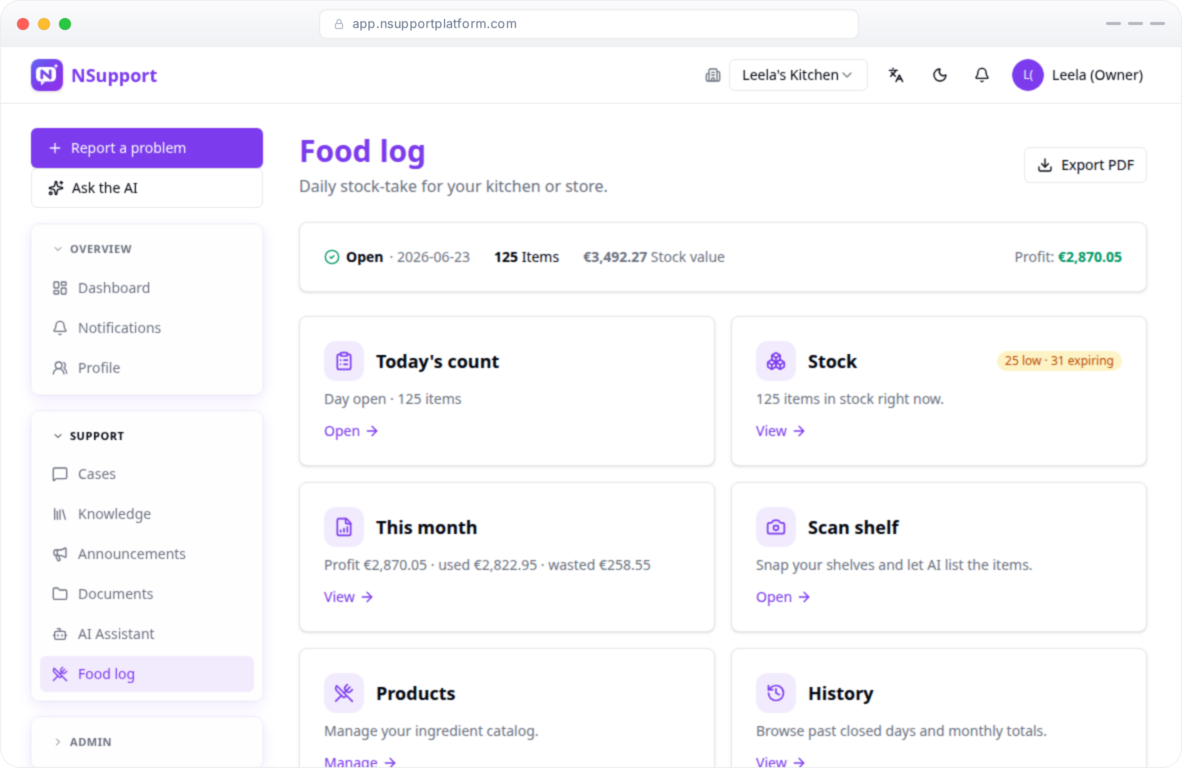 Hub & one-tap PDF export