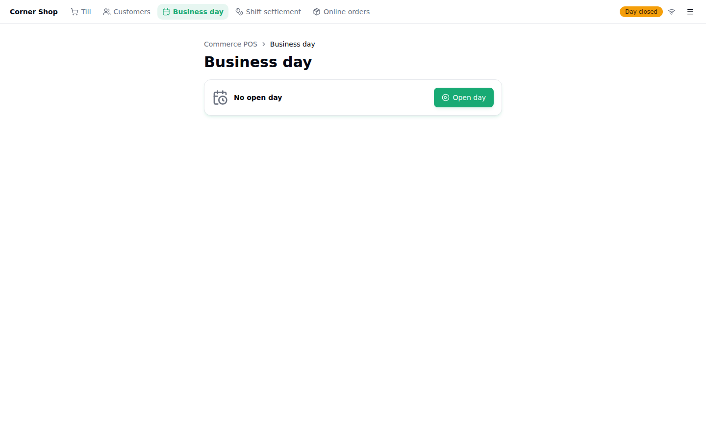 Business day screen, not yet open