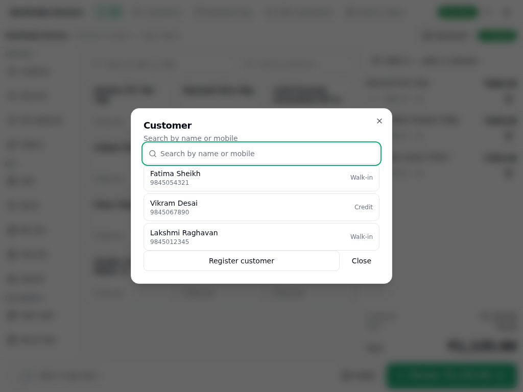Customer search dialog