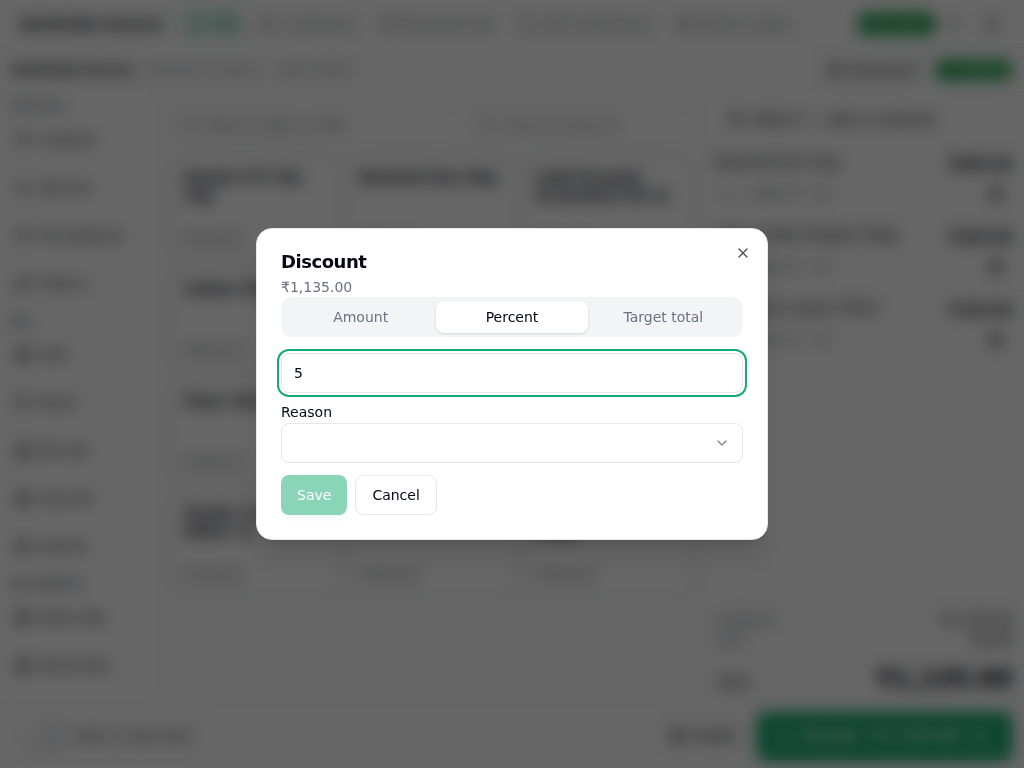 Discount dialog, percent mode filled in