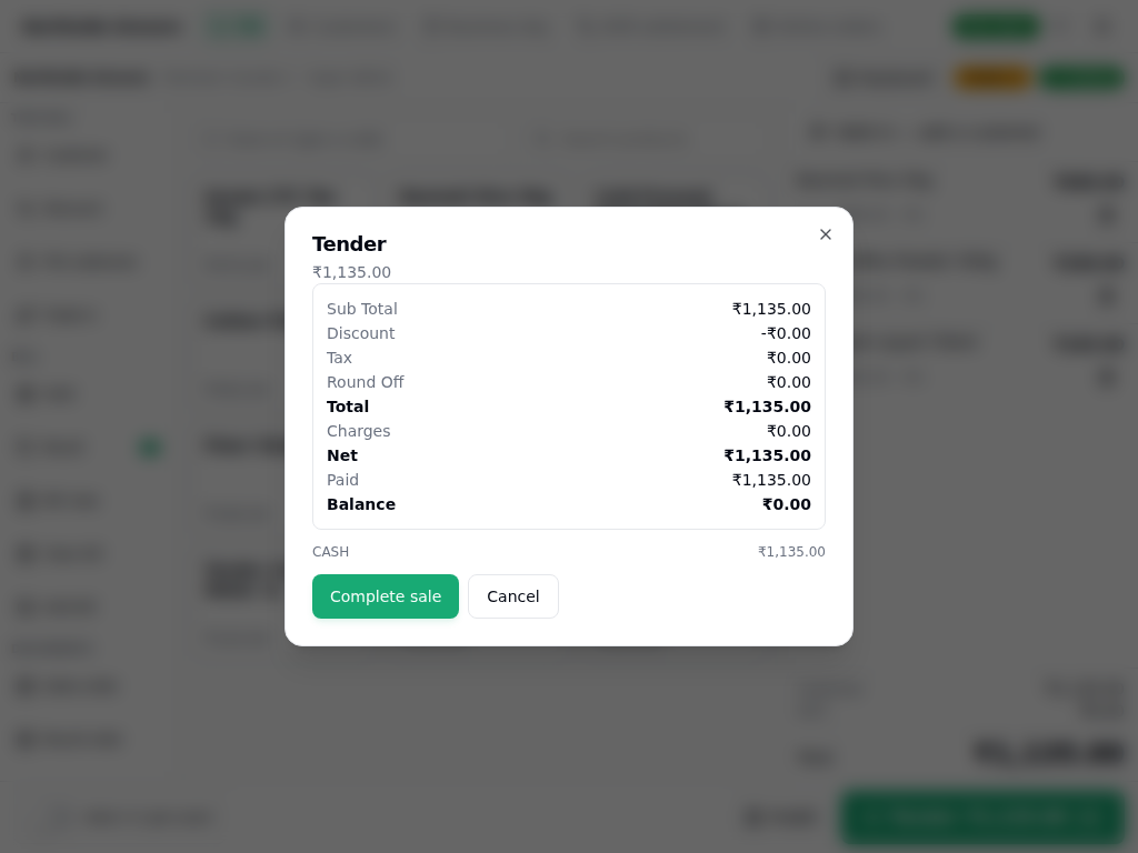 Balance zero, ready to complete the sale