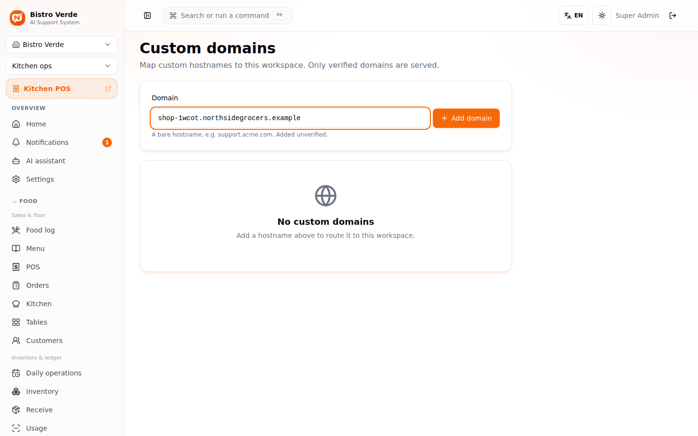 Custom domain field filled in